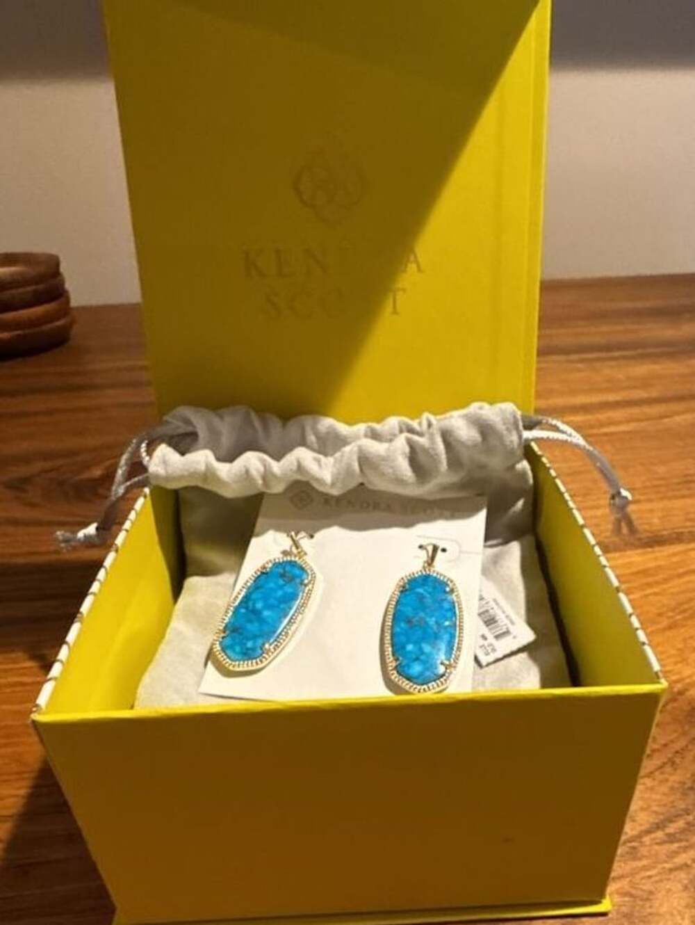 Kendra Scott Elle Gold Drop Earrings in Bronze Veined Turquoise